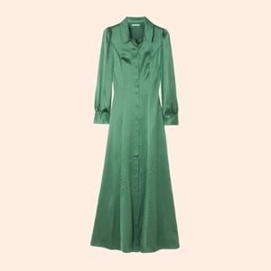 Reformation Catalina Silk Long Sleeve Midi Dress Green